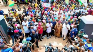 Thousands of Jubilant Supporters Receive Governor Soludo at Solution Market and Park Commissioning in Ekwulobia